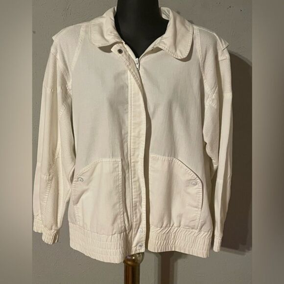 Vintage Retro 1980s Dawn lightweight white medium cotton blend canvas jacket - Picture 2 of 15
